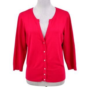 WHBM Sweater Womens Large Dark Pink Snap Front Crop Cardigan Knit 3/4 Sleeve